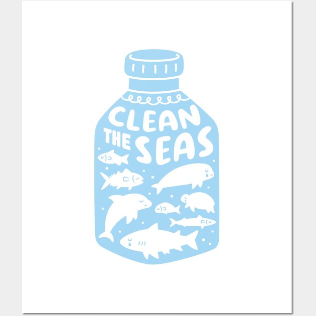 Clean The Seas, Sad Ocean Animals Trapped In A Plastic Bottle Wall Art by rustydoodle